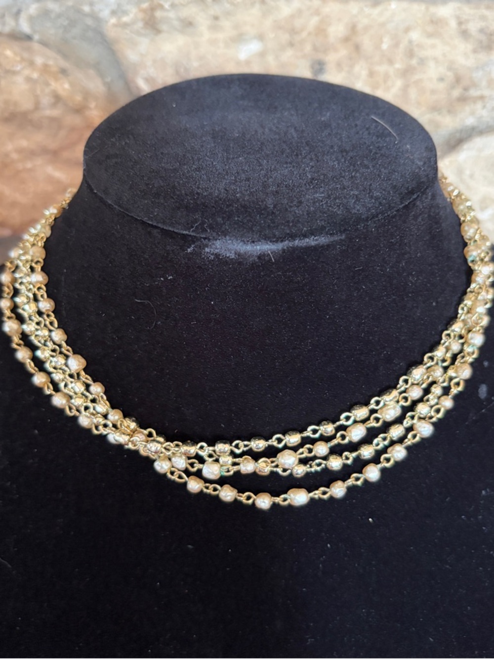 Vintage 1950s Gold Multi-Strand Beaded Necklace